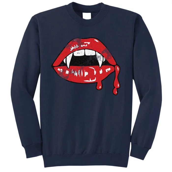 Vampire Lips Lazy Halloween Costume Blood Fangs Tall Sweatshirt