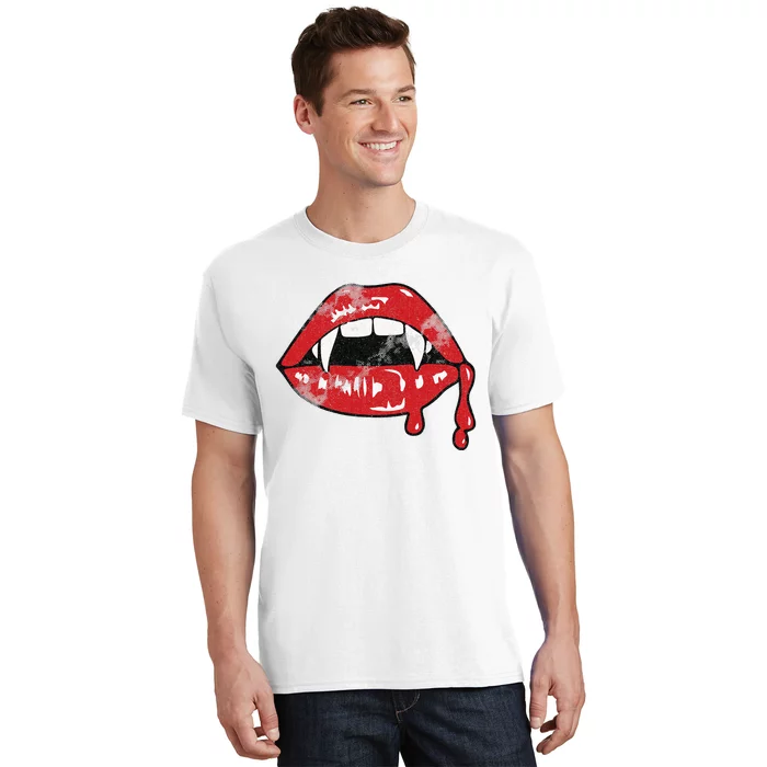 Vampire Lips Lazy Halloween Costume Blood Fangs T-Shirt