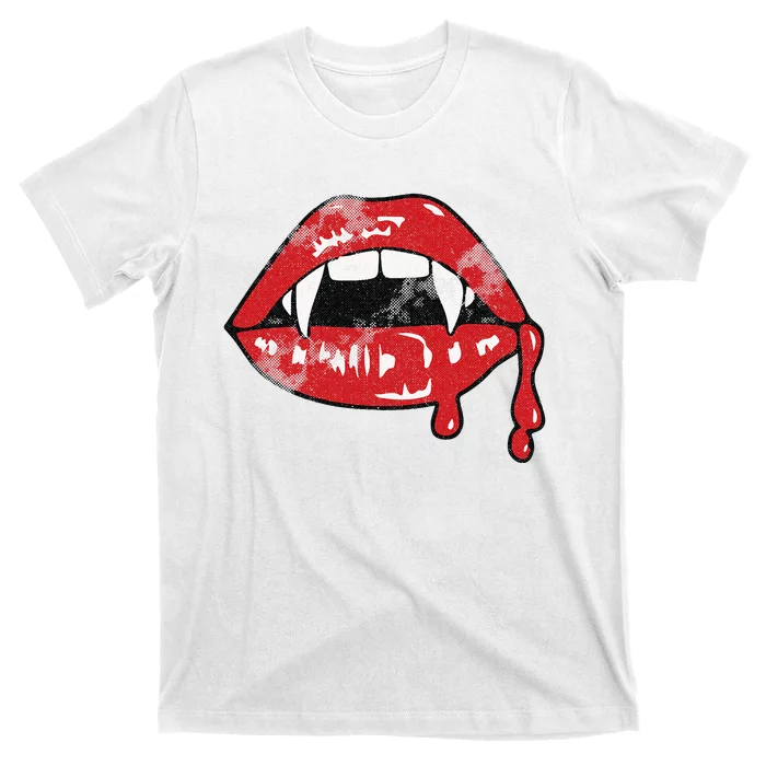 Vampire Lips Lazy Halloween Costume Blood Fangs T-Shirt