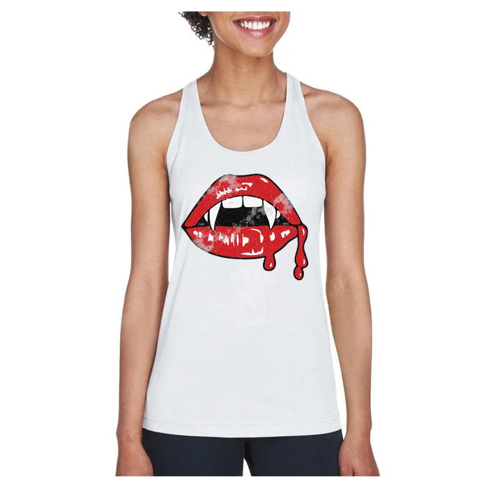 Vampire Lips Lazy Halloween Costume Blood Fangs Women's Racerback Tank