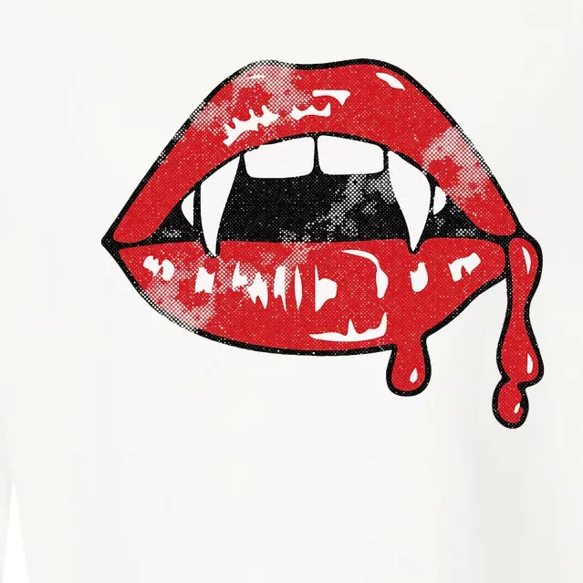 Vampire Lips Lazy Halloween Costume Blood Fangs Cropped Pullover Crew