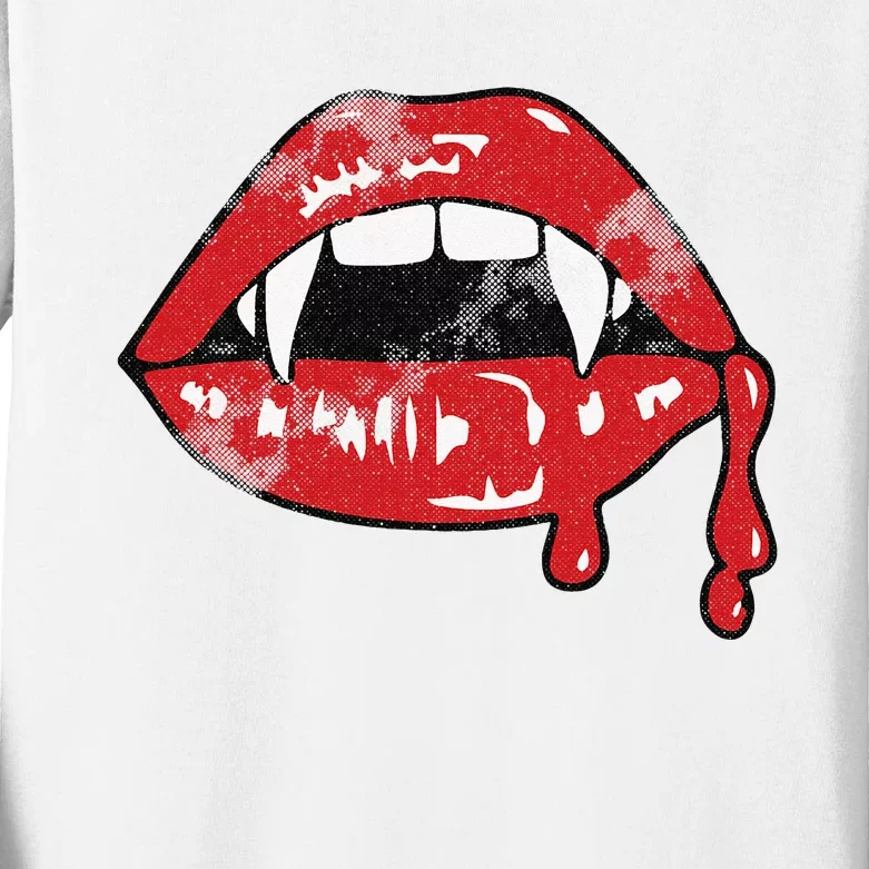 Vampire Lips Lazy Halloween Costume Blood Fangs Kids Long Sleeve Shirt