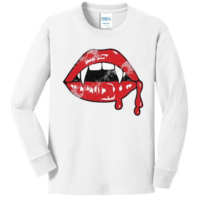 Vampire Lips Lazy Halloween Costume Blood Fangs Kids Long Sleeve Shirt