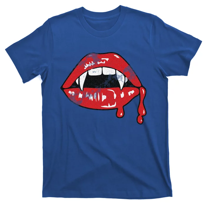 Vampire Lips Lazy Halloween Costume Blood Fangs T-Shirt