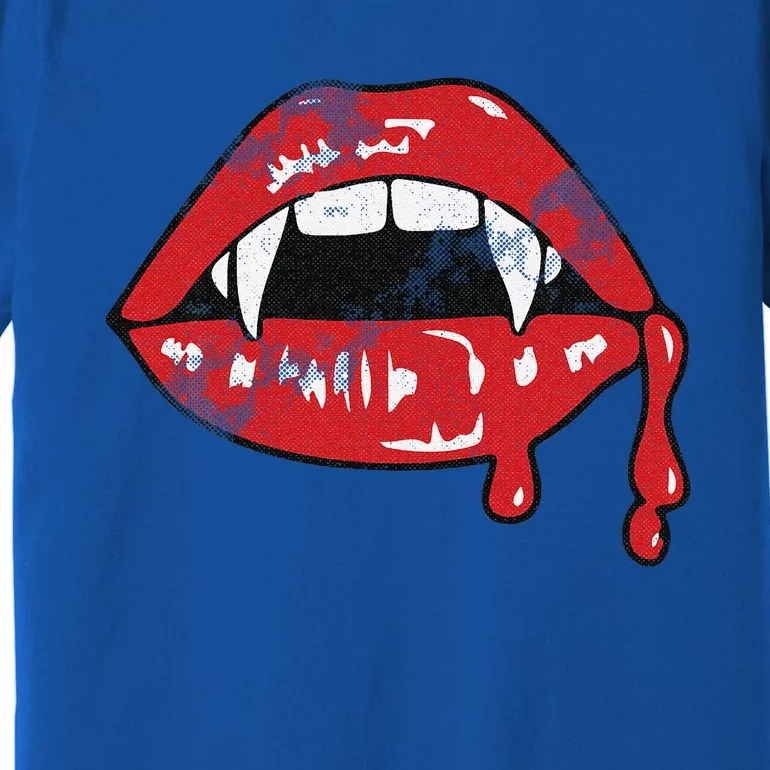 Vampire Lips Lazy Halloween Costume Blood Fangs Premium T-Shirt