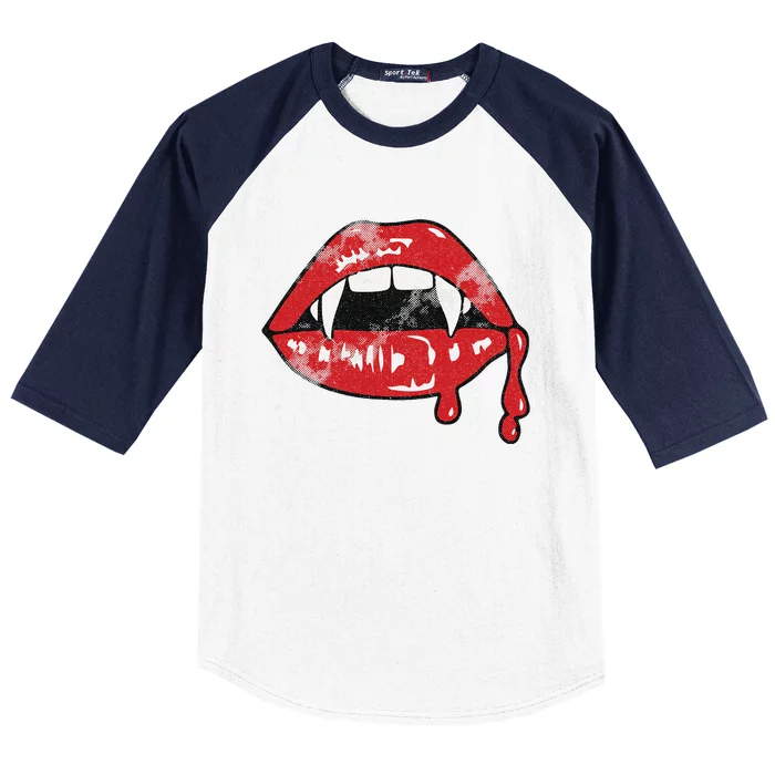 Vampire Lips Lazy Halloween Costume Blood Fangs Baseball Sleeve Shirt