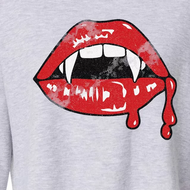 Vampire Lips Lazy Halloween Costume Blood Fangs Cropped Pullover Crew