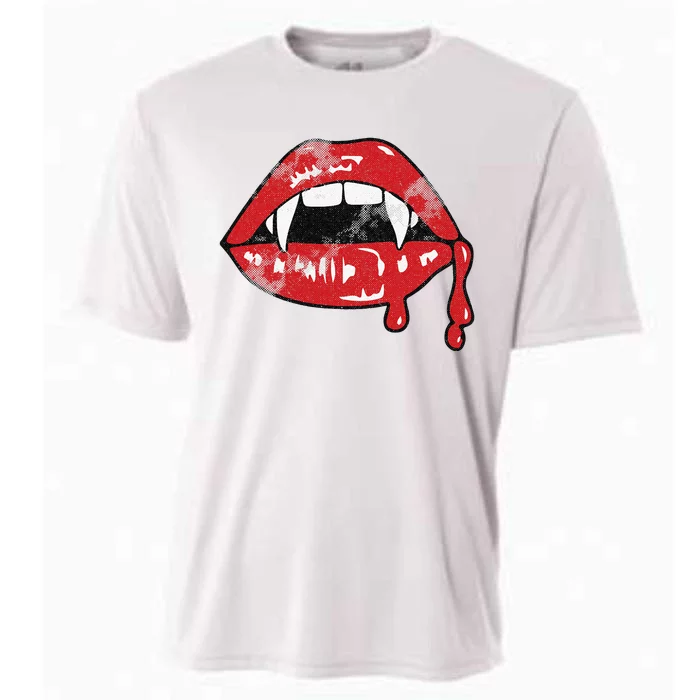 Vampire Lips Lazy Halloween Costume Blood Fangs Cooling Performance Crew T-Shirt