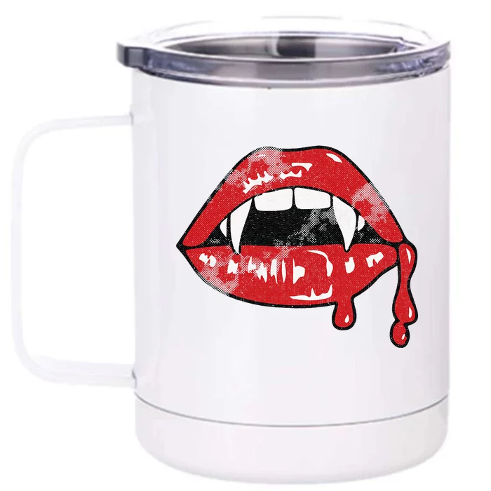 Vampire Lips Lazy Halloween Costume Blood Fangs Front & Back 12oz Stainless Steel Tumbler Cup