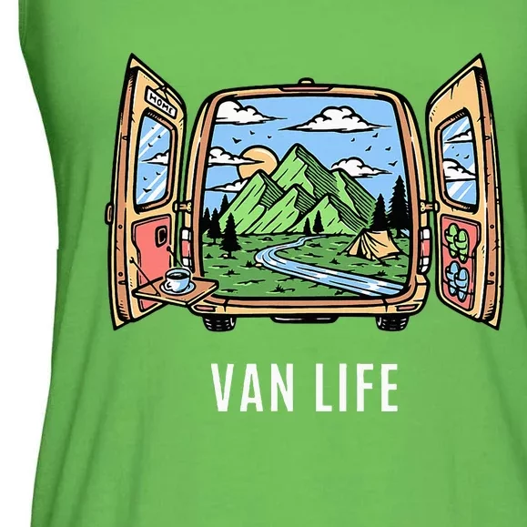 Van Life Mountain Scene Camper Hiker And Nomad Travelers Ladies Essential Flowy Tank