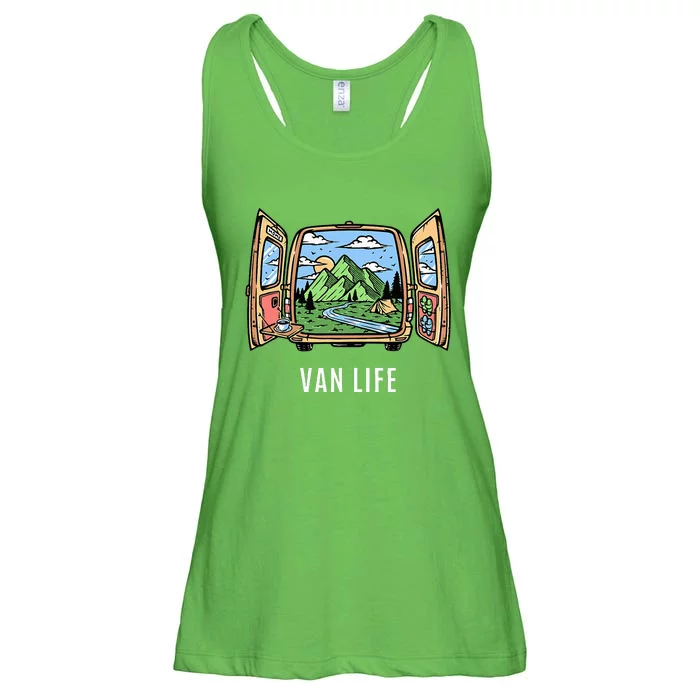 Van Life Mountain Scene Camper Hiker And Nomad Travelers Ladies Essential Flowy Tank