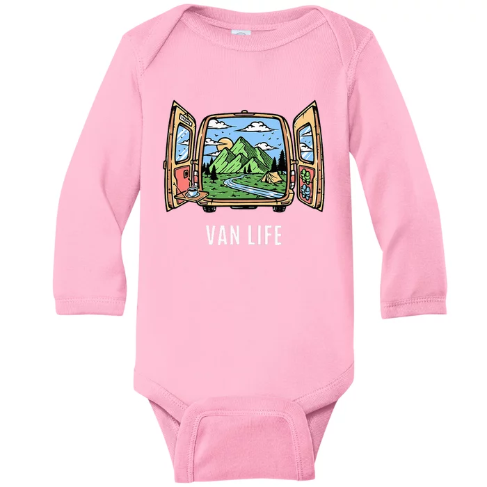 Van Life Mountain Scene Camper Hiker And Nomad Travelers Baby Long Sleeve Bodysuit