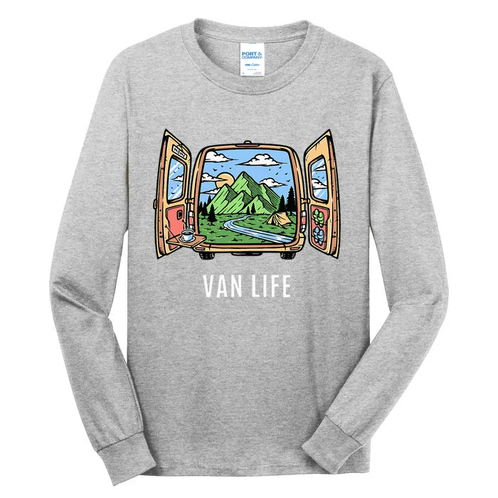 Van Life Mountain Scene Camper Hiker And Nomad Travelers Tall Long Sleeve T-Shirt