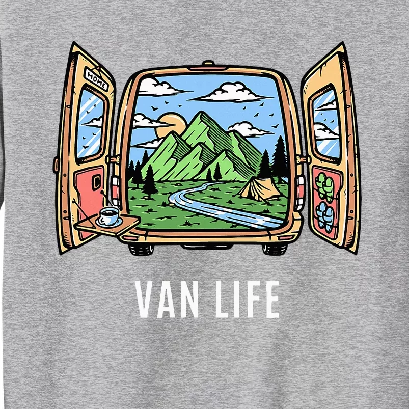 Van Life Mountain Scene Camper Hiker And Nomad Travelers Tall Sweatshirt