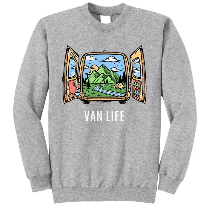 Van Life Mountain Scene Camper Hiker And Nomad Travelers Tall Sweatshirt