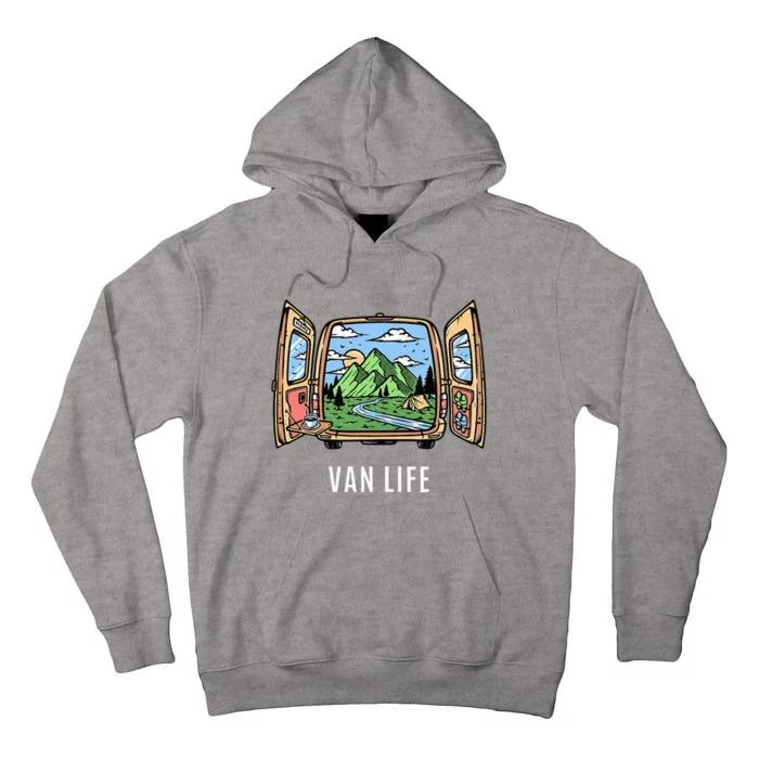 Van Life Mountain Scene Camper Hiker And Nomad Travelers Tall Hoodie