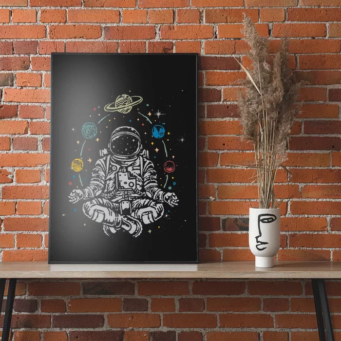 Vintage Lotus Meditating Astronaut Zen Yoga Planets Universe Poster