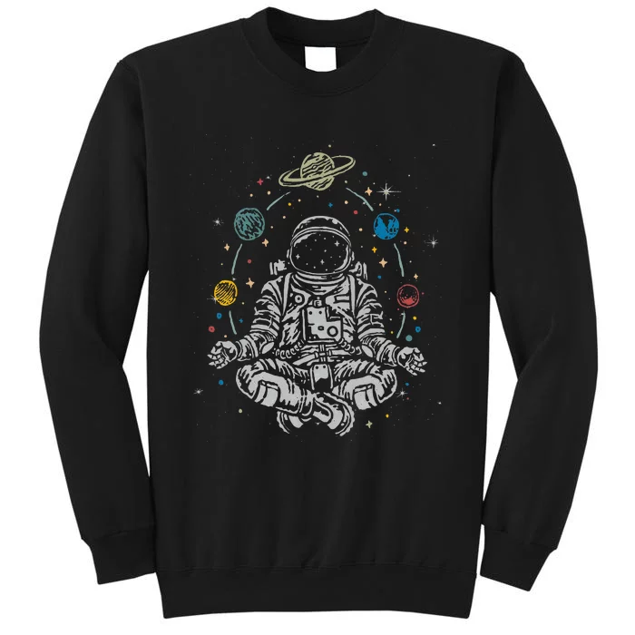 Vintage Lotus Meditating Astronaut Zen Yoga Planets Universe Tall Sweatshirt