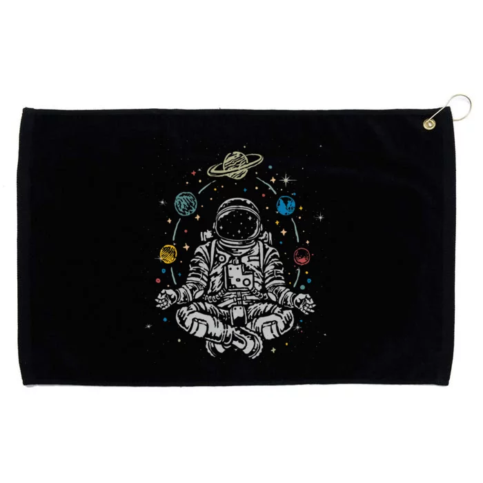 Vintage Lotus Meditating Astronaut Zen Yoga Planets Universe Grommeted Golf Towel