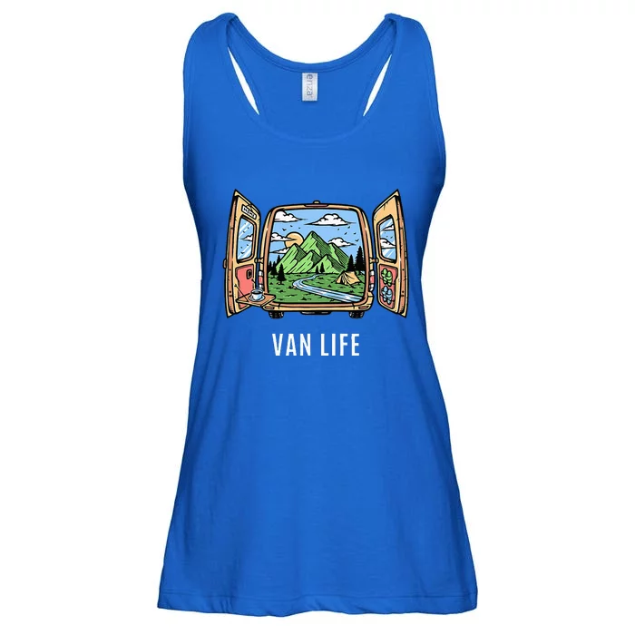 Van Life Mountain Scene Camper Hiker And Nomad Travelers Ladies Essential Flowy Tank