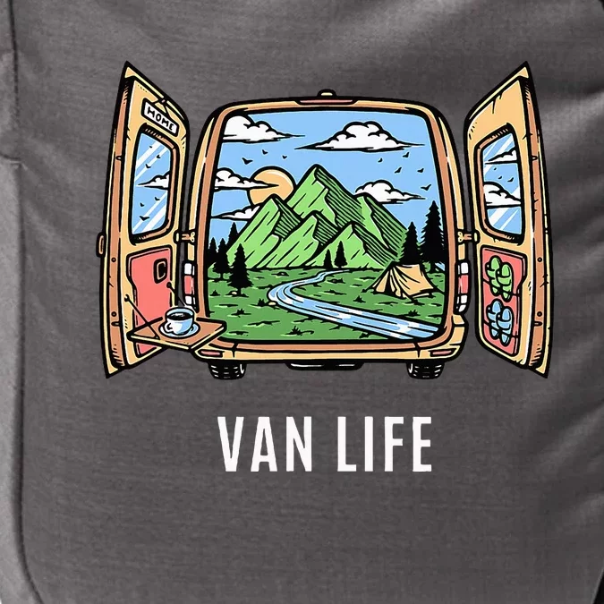 Van Life Mountain Scene Camper Hiker And Nomad Travelers Impact Tech Backpack