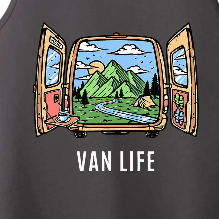 Van Life Mountain Scene Camper Hiker And Nomad Travelers Performance Tank