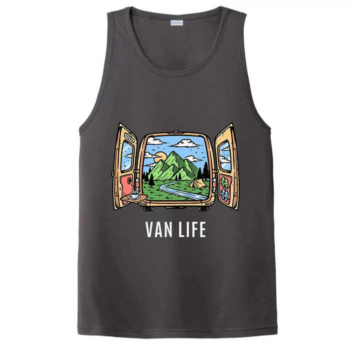 Van Life Mountain Scene Camper Hiker And Nomad Travelers Performance Tank