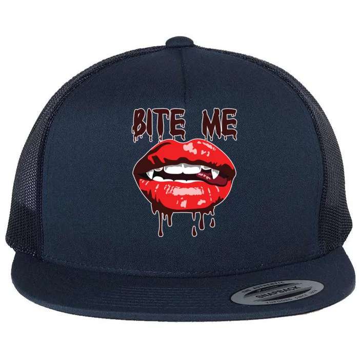 Vampire Lips Mouth Halloween Bite Me Scary Funny Gift Flat Bill Trucker Hat