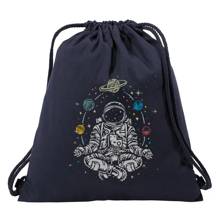 Vintage Lotus Meditating Astronaut Zen Yoga Planets Universe Gift Drawstring Bag