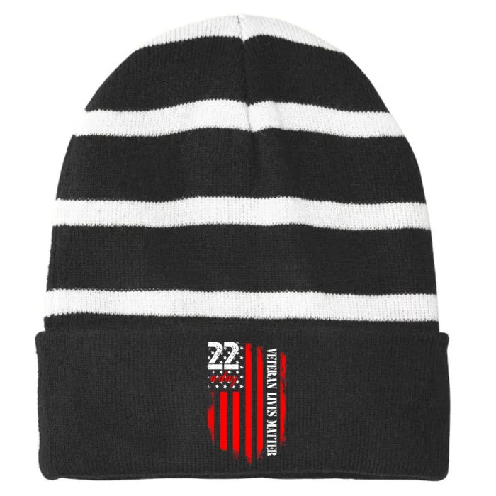 Veteran Lives Matter Suicide Awareness Ptsd Veteran 22 Day Striped Beanie with Solid Band