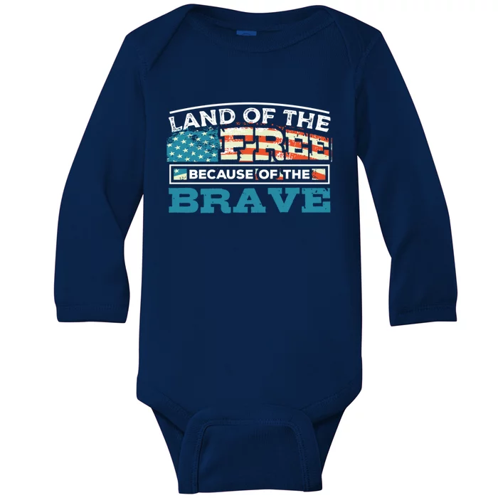 Vintage Land Of The Free Because Of The Brave Gift Baby Long Sleeve Bodysuit