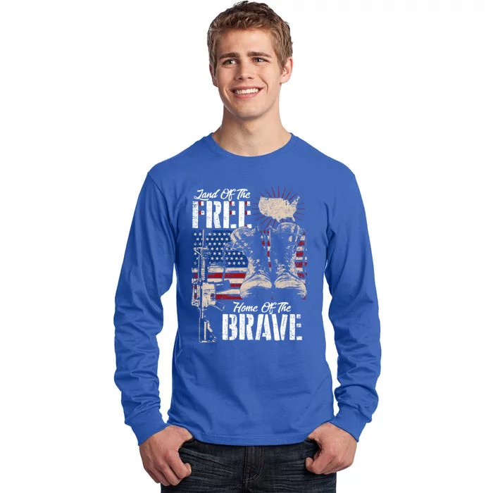 Vintage Land Of The Free Home Of The Brave U S Army Veteran Gift Tall Long Sleeve T-Shirt