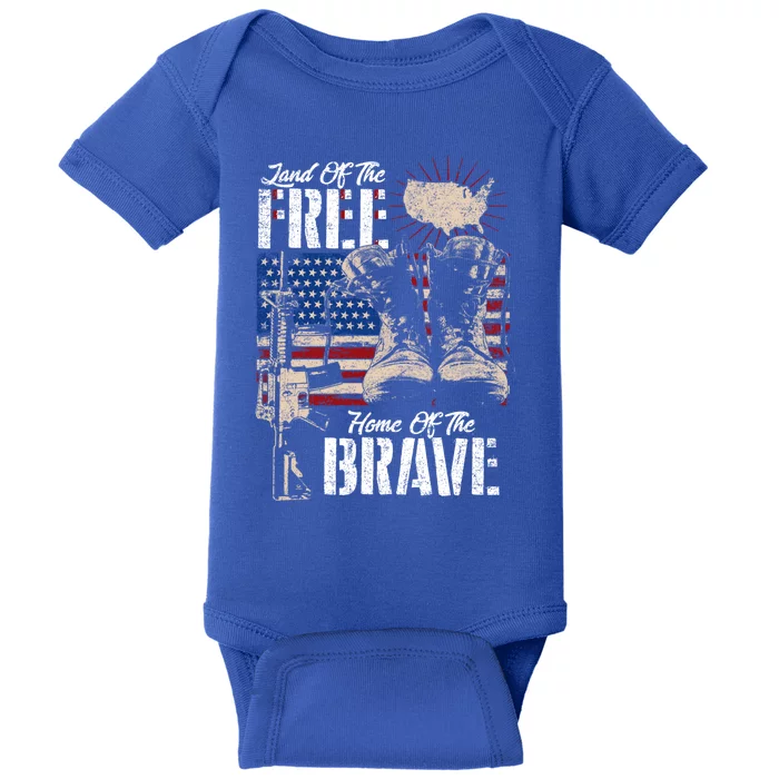 Vintage Land Of The Free Home Of The Brave U S Army Veteran Gift Baby Bodysuit