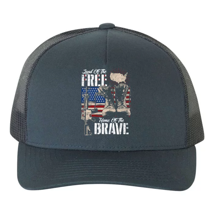 Vintage Land Of The Free Home Of The Brave U S Army Veteran Gift Yupoong Adult 5-Panel Trucker Hat