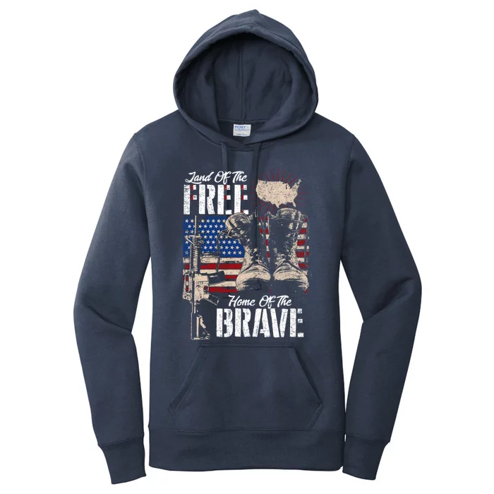 Vintage Land Of The Free Home Of The Brave U S Army Veteran Gift Women's Pullover Hoodie