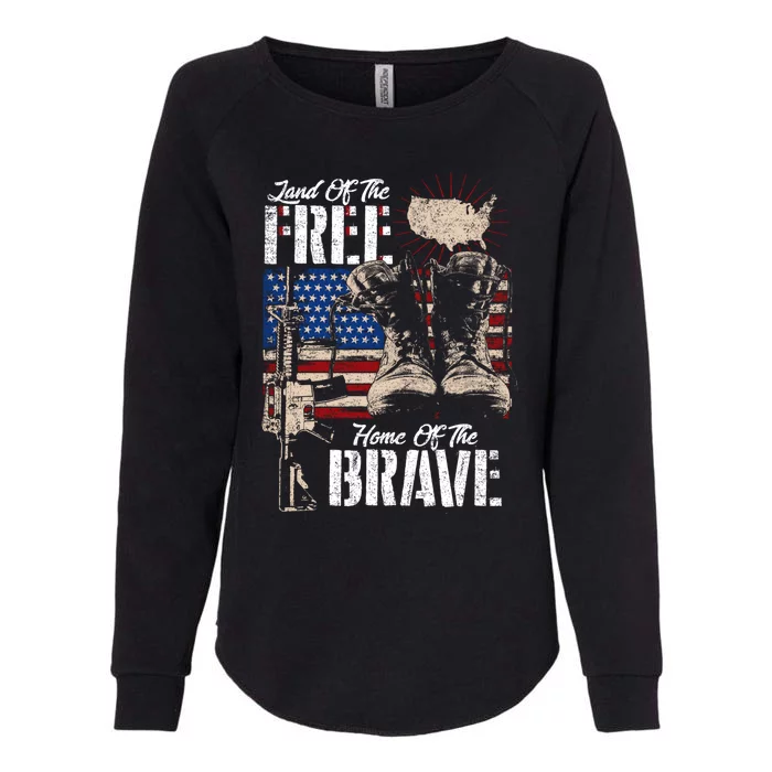 Vintage Land Of The Free Home Of The Brave U S Army Veteran Funny Gift Womens California Wash Sweatshirt