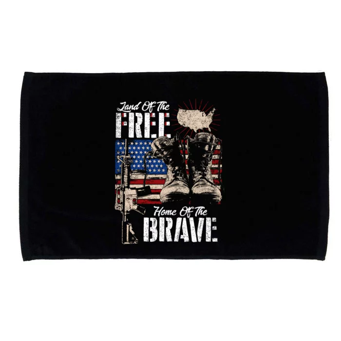 Vintage Land Of The Free Home Of The Brave U S Army Veteran Funny Gift Microfiber Hand Towel