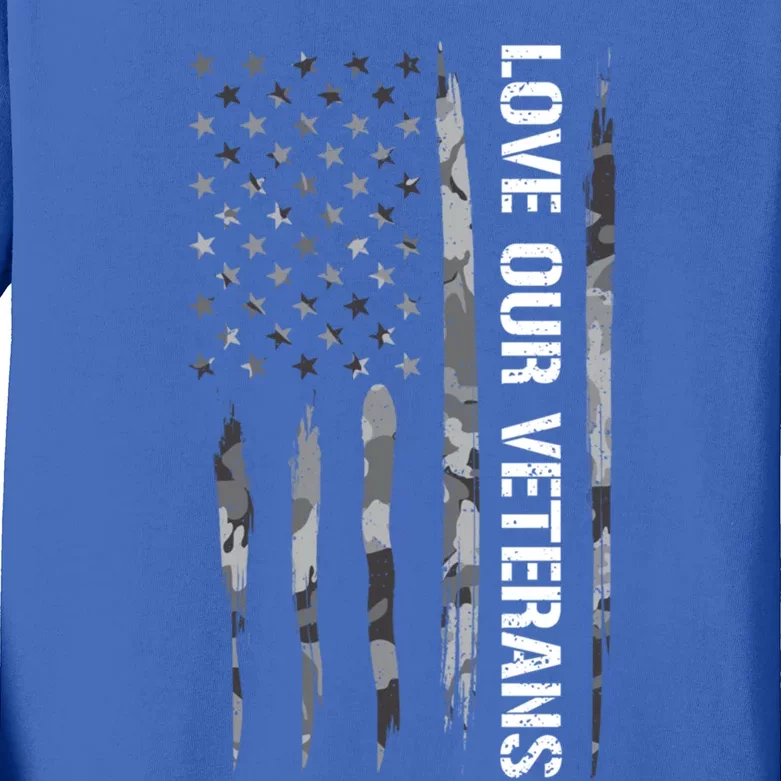 Veteran: Love Our Veterans American Flag Cool Gift Kids Long Sleeve Shirt