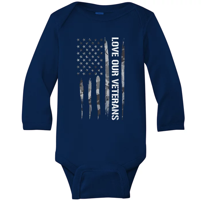 Veteran: Love Our Veterans American Flag Cool Gift Baby Long Sleeve Bodysuit