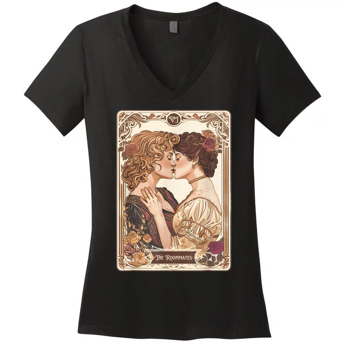 Vintage Lesbian Pride Tarot Card And They Were Roommates Women's V-Neck T-Shirt