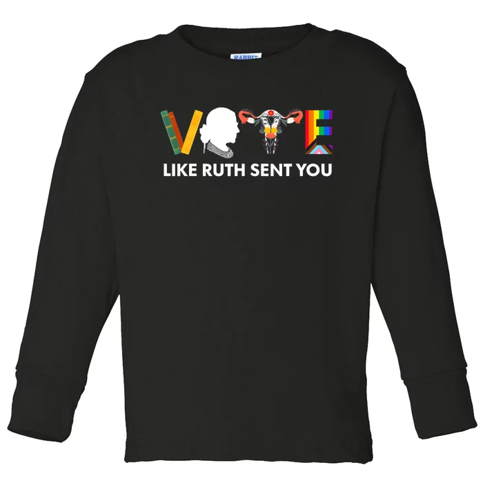 Vote Like Ruth Sent You Uterus Feminist Lgbt Toddler Long Sleeve Shirt