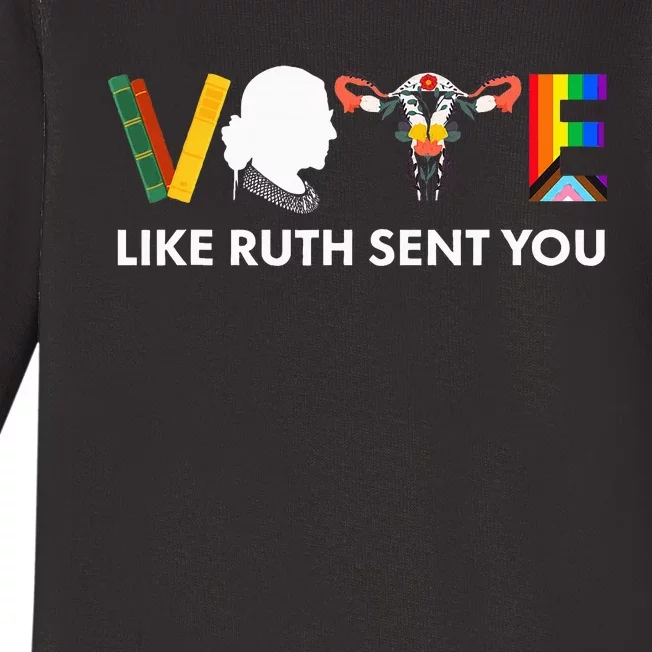 Vote Like Ruth Sent You Uterus Feminist Lgbt Baby Long Sleeve Bodysuit