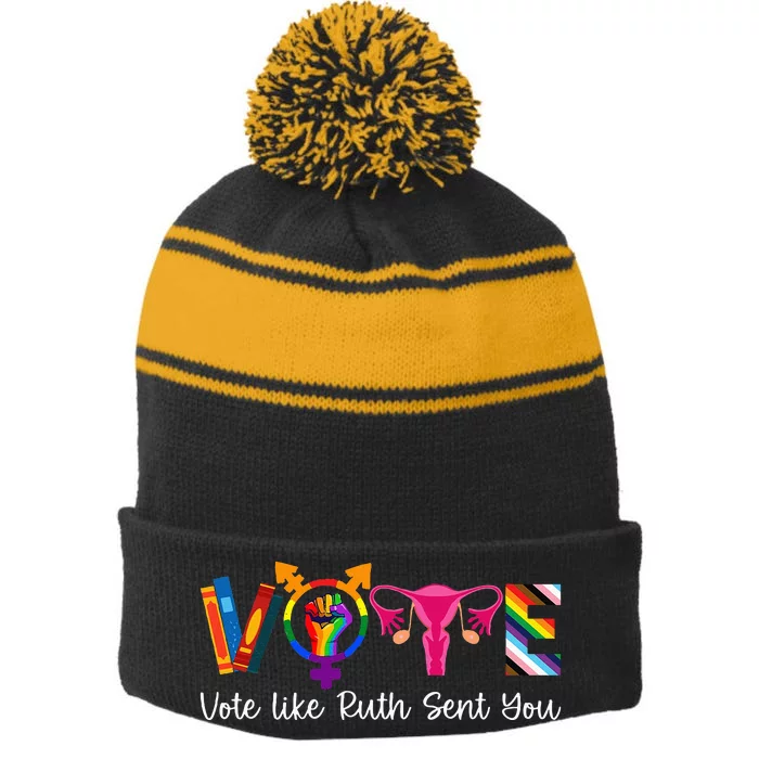 Vote Like Ruth Sent You Uterus Feminist Lgbt Stripe Pom Pom Beanie