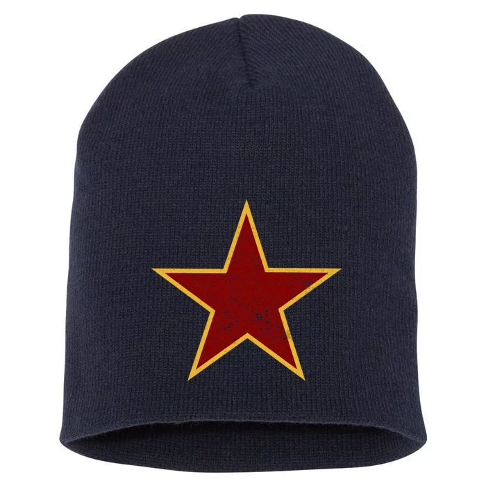 Vintage Look Red And Gold Star Essential Short Acrylic Beanie