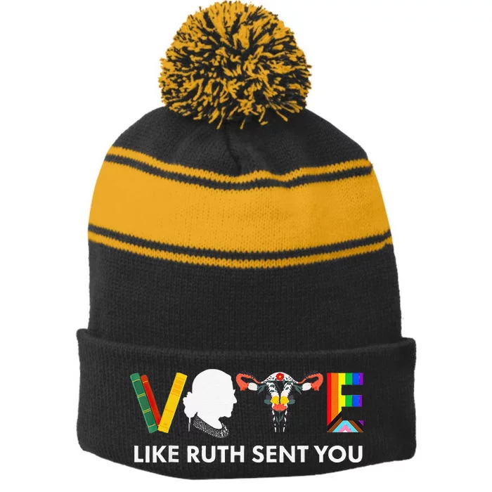 Vote Like Ruth Sent You Uterus Feminist Lgbt Gift Stripe Pom Pom Beanie