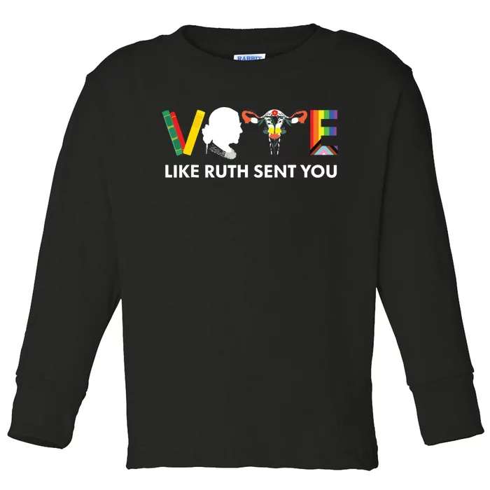 Vote Like Ruth Sent You Uterus Feminist Lgbt Toddler Long Sleeve Shirt