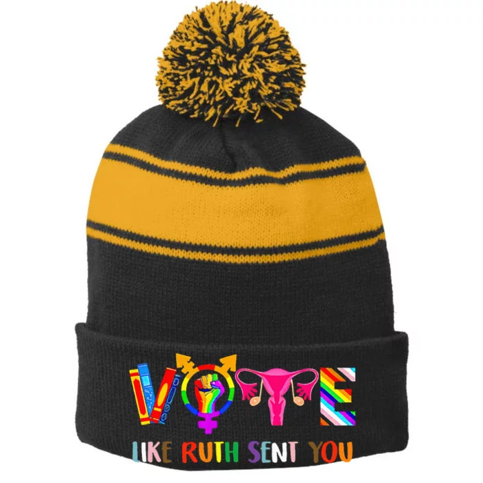 Vote Like Ruth Sent You Uterus Feminist Lgbt Stripe Pom Pom Beanie