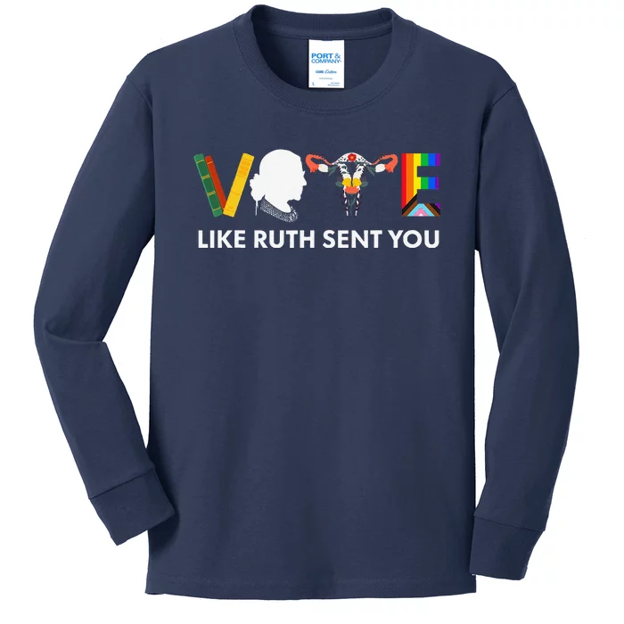 Vote Like Ruth Sent You Uterus Feminist Lgbt Kids Long Sleeve Shirt