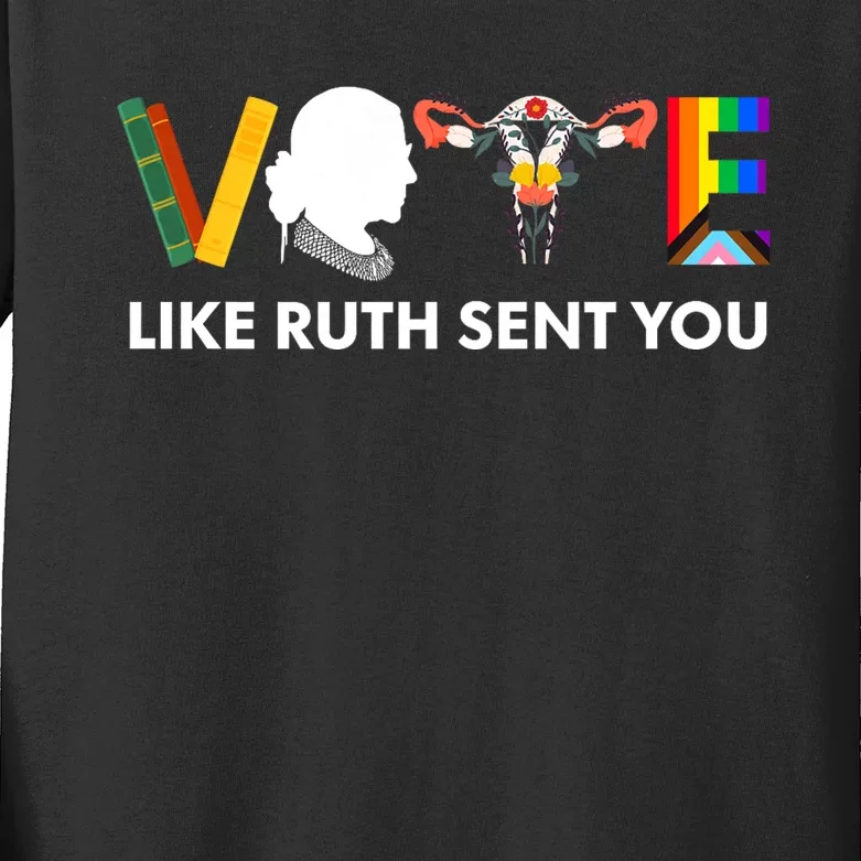 Vote Like Ruth Sent You Uterus Feminist Lgbt Kids Long Sleeve Shirt