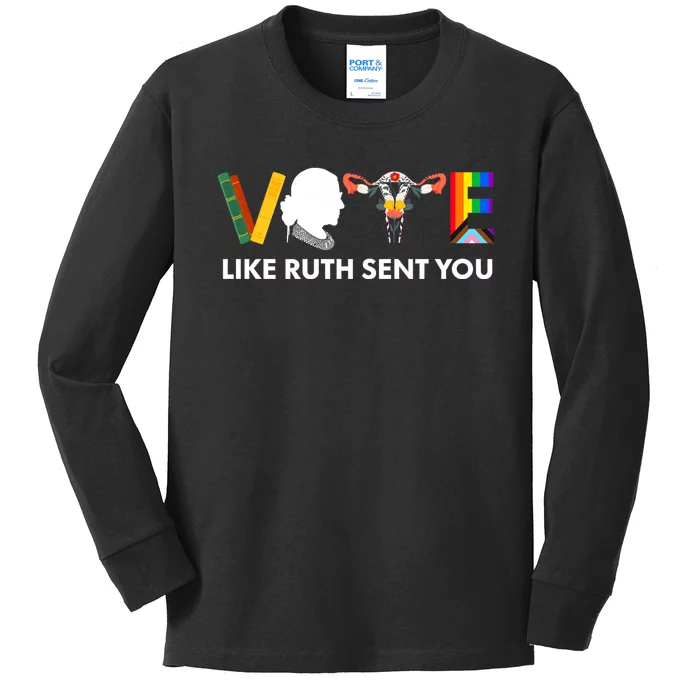 Vote Like Ruth Sent You Uterus Feminist Lgbt Kids Long Sleeve Shirt